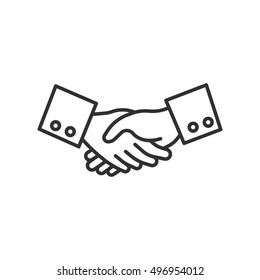 handshake, linear icon. hand holds hand, vector line illustration
