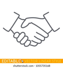 Handshake linear icon. Partnership thin line illustration. Business agreement contour symbol. Vector isolated outline drawing Editable line sketch icon. Stock vector illustration.