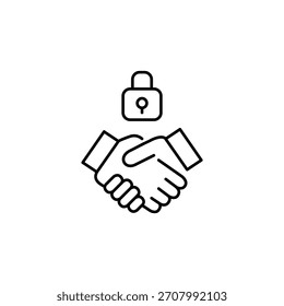 Handshake and lock. Secure business transactions, trust and membership. Pixel perfect, editable stroke vector icon