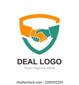 handshake logo deal shield vector