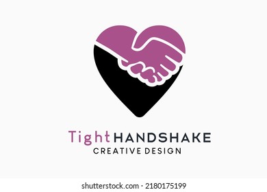 handshake logo design in creative concept in heart icon