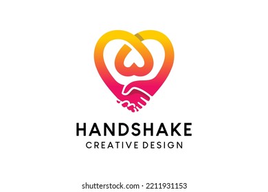 Handshake logo design in heart with creative concept