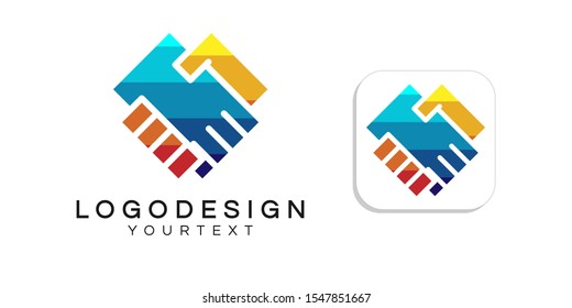 handshake logo design. icon app smartphone color full