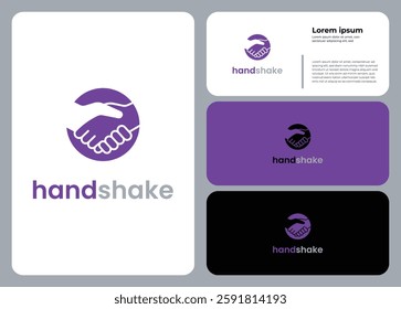 Handshake logo design symbolizing trust, partnership, and collaboration in bold purple and grey colours