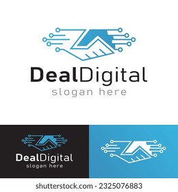 handshake logo, digital deal logo design vector icon symbol.