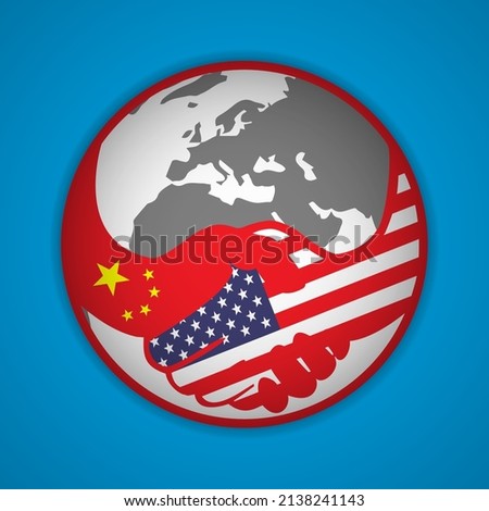 Handshake logo. Flags of USA and China. Economic cooperation. Partnership, frienship. Vector illustration. EPS10