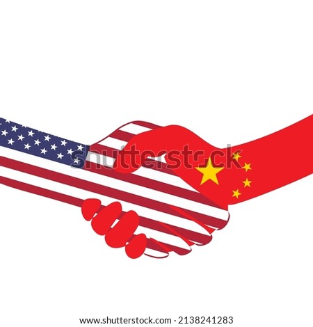 Handshake logo. Flags of USA and China. Economic cooperation. Partnership, frienship. Vector illustration. EPS10.