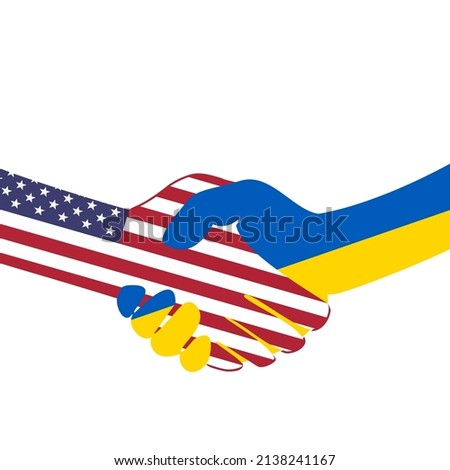 Handshake logo. Flags of USA and Ukraine. Support for Ukraine. Economic cooperation. Partnership, frienship. Vector illustration. EPS10