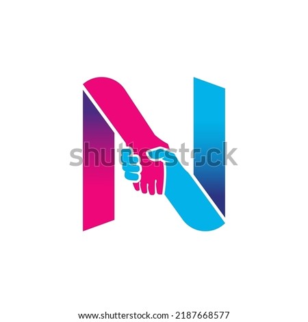 handshake logo isolated on letter N alphabet. Business partnership and union logo design. Foto stock © 