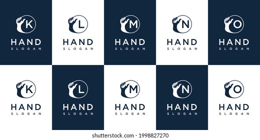 Handshake logo with letter k l m n o design