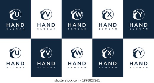 Handshake logo with letter u v w x y design