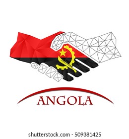 Handshake logo made from the flag of Angola.