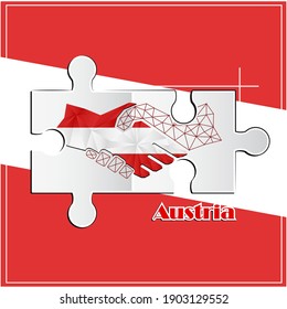 Handshake logo made from the flag of Austria