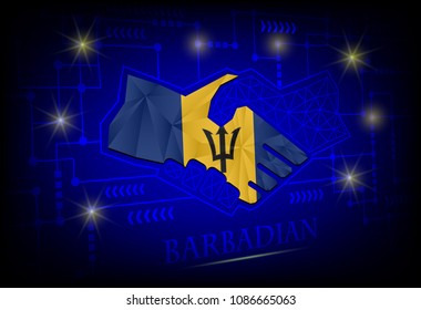 Handshake logo made from the flag of Barbados.