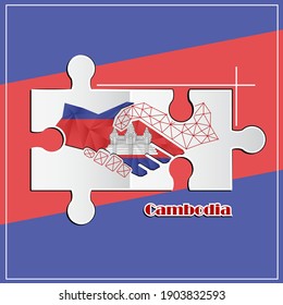 Handshake logo made from the flag of Cambodia
