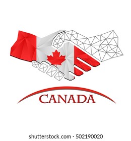 Handshake logo made from the flag of Canada.