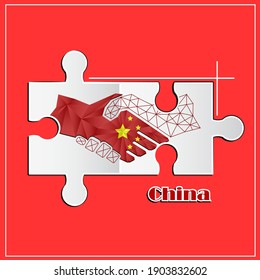 Handshake logo made from the flag of China