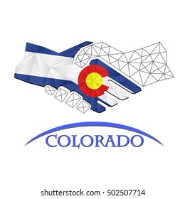 Handshake logo made from the flag of Colorado.