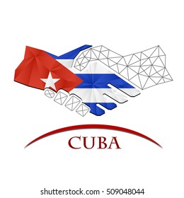 Handshake logo made from the flag of Cuba.