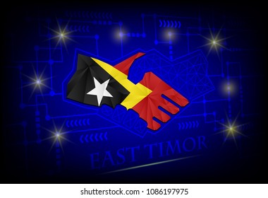 Handshake logo made from the flag of  East Timor.