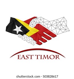 Handshake logo made from the flag of  East Timor.