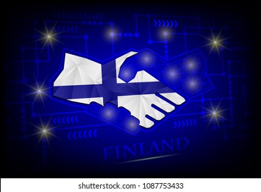 Handshake logo made from the flag of Finland.