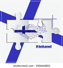 Handshake logo made from the flag of Finland