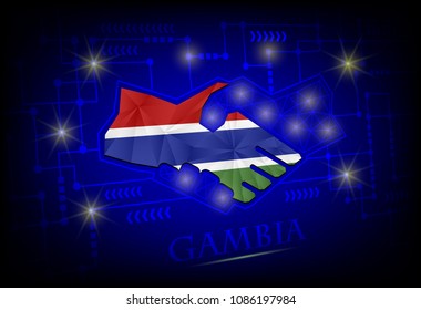 Handshake logo made from the flag of Gambia.