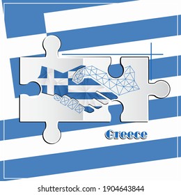 Handshake logo made from the flag of Greece
