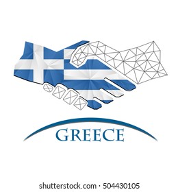 Handshake logo made from the flag of Greece.