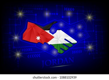 Handshake logo made from the flag of Jordan.