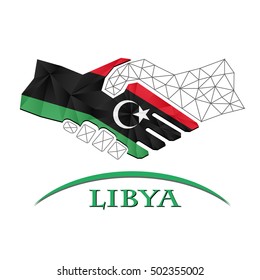 Handshake logo made from the flag of Libya.