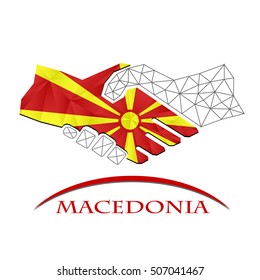 Handshake logo made from the flag of Macedonia.