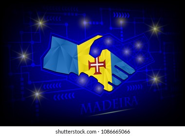 Handshake logo made from the flag of Madeira.