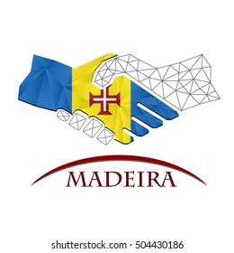 Handshake logo made from the flag of Madeira.