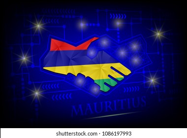 Handshake logo made from the flag of Mauritius.