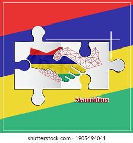 Handshake logo made from the flag of Mauritius