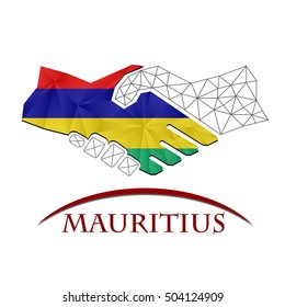 Handshake logo made from the flag of Mauritius.