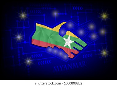 Handshake logo made from the flag of Myanmar 