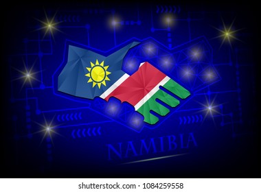 Handshake logo made from the flag of Namibia.