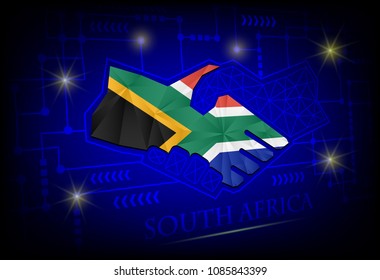 Handshake logo made from the flag of South Africa.