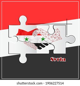 Logo del apretón de manos hecho con la bandera de Siria