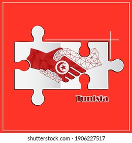Handshake logo made from the flag of Tunisia