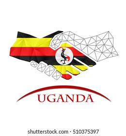 Handshake logo made from the flag of Uganda.