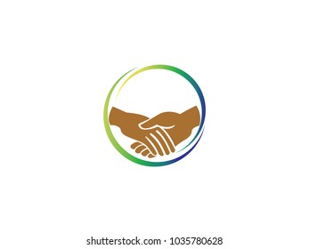 Handshake logo. Team Work Play Logo. Community sign. Unity symbol. Company Staff. Public organization. Good relationship colleagues.