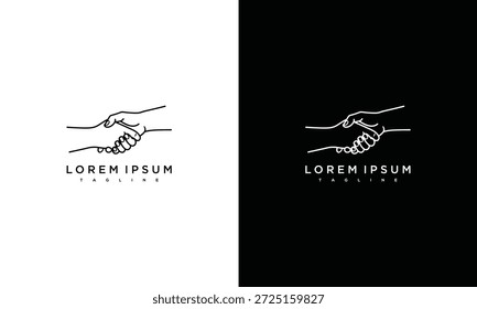 Diseño de la Plantilla del logotipo del apretón de manos sobre fondo blanco y negro