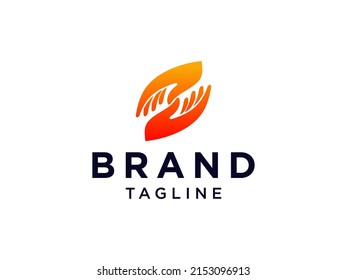 Handshake-Logo. Zwei Hände machen einen Deal in orangefarbener, quadratischer Form, einzeln auf weißem Hintergrund. Für Logos für Unternehmen und Zusammenarbeit geeignet. Flaches Vectorlogo-Design-Vorlagenelement.