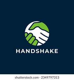 Handshake Logo. Two Hands Make a Deal in Blue and Green Circle Shape isolated on White Background. Usable for Business and Cooperation Logos. Flat Vector Logo Design Template Element.