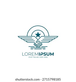 Logotipo del apretón de manos y combinación del diseño del ala, estilo de la línea