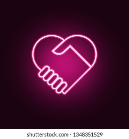 handshake with love icon. Elements of Conversation and Friendship in neon style icons. Simple icon for websites, web design, mobile app, info graphics